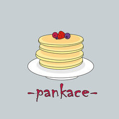 Vector illustration of pancakes. Baking with blueberries and raspberries. Breakfast concept.