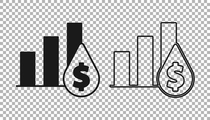 Black Pie chart infographic and dollar symbol icon isolated on transparent background. Diagram chart sign. Vector