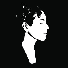 black and white silhouette of a girl in profile, chest portrait in vector