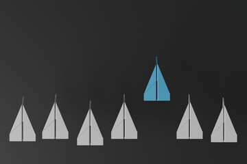 Paper planes. Business concept, race for position, position. 3d rendering, 3d illustration.