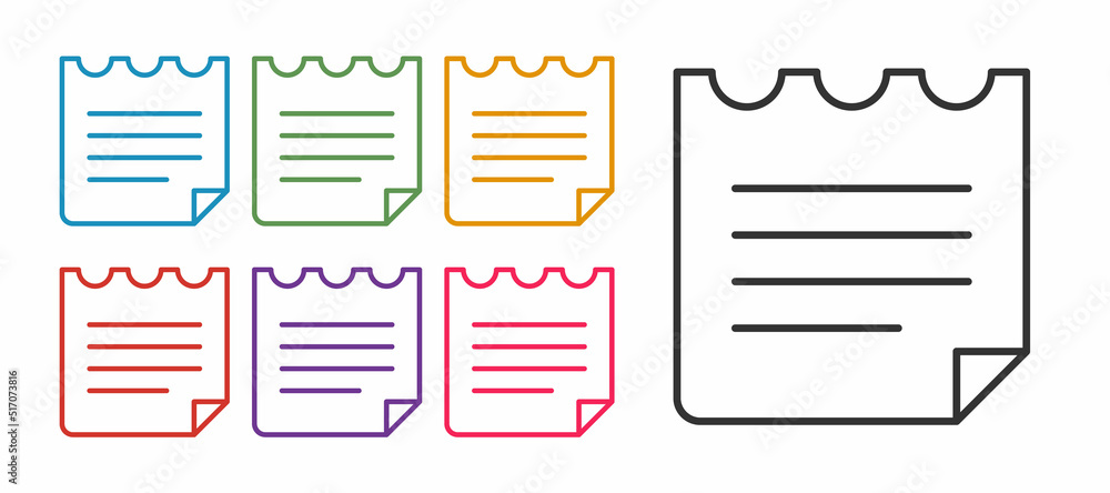 Poster set line notebook icon isolated on white background. spiral notepad icon. school notebook. writing p