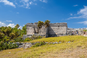 Fototapeta na wymiar House of the Cenote, Mayan Ruins in Tulum, Riviera Maya, Yucatan, Caribbean Sea, Mexico