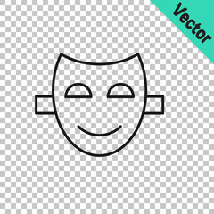 Black line Comedy theatrical mask icon isolated on transparent background. Vector