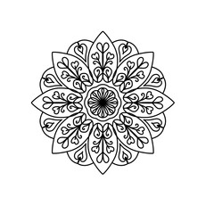 Easy mandala, simple mandalas flowers coloring page on white background.