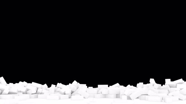 White brick wall collapsing 3d style alpha channel 4k