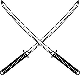 Isolated Crossed Samurai Sword, Katana Sword in Vector