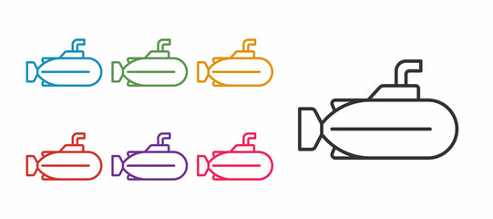 Set line Submarine icon isolated on white background. Military ship. Set icons colorful. Vector