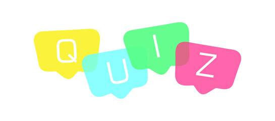 Quiz logo with speech bubble symbols, concept of questionnaire show sing, quiz button, question competition, exam, interview modern emblem