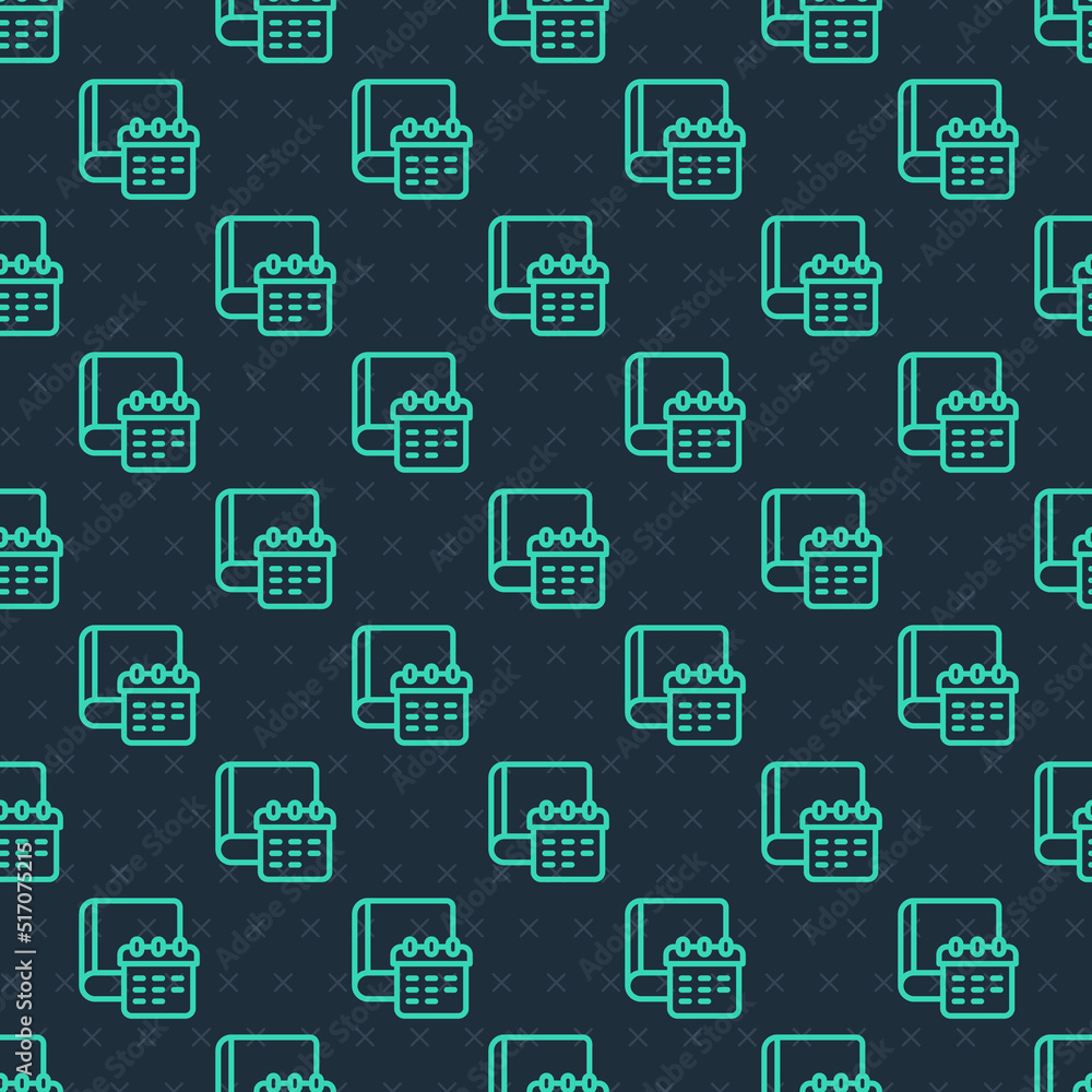 Poster green line daily paper notepad icon isolated seamless pattern on blue background. vector
