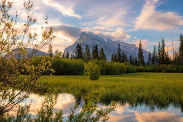Sunrise Over Mountains At Vermilion Lakes