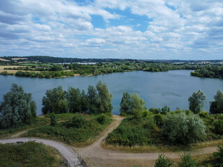 Fototapeta na wymiar Aerial view of Lake and nature in Roydon UK