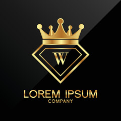 Gold Diamond and Crown W Letter Logo Design vector Template