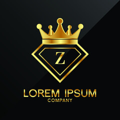 Gold Diamond and Crown Z Letter Logo Design vector Template