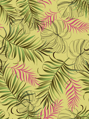 Naklejka na ściany i meble Tropical leaves vector pattern. summer botanical illustration for clothes, cover, print, illustration design. 