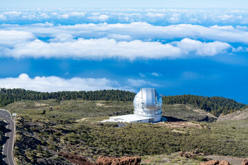 International space observatory and telescopes on La Palma island located on highest mountain range...