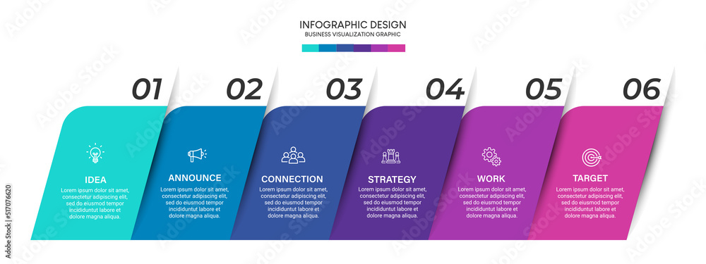 Aufkleber steps business data visualization timeline process infographic template design with icons