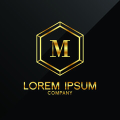 Letter M logo Alphabet logotype gold vector design