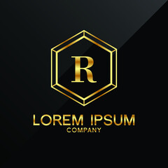 Letter R logo Alphabet logotype gold vector design