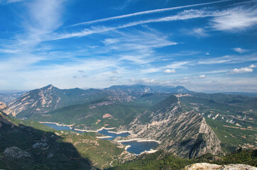 excursion in sant honorat, mountains in catalonia and reservoir view