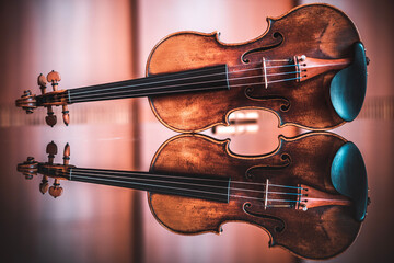 violin close up with a reflection
