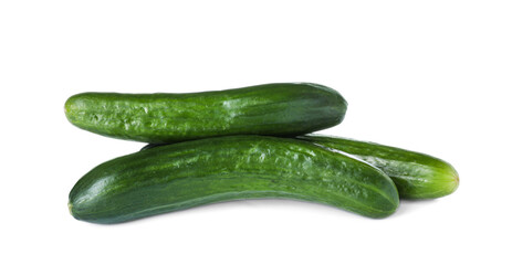 Whole fresh green cucumbers isolated on white