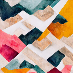 triangle mountain background with patterns, boho minimalist chic watercolor illustration