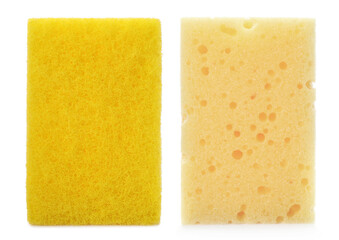 Two cleaning sponges on white background, collage