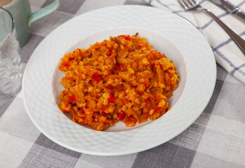 Appetizing hearty dish, made from stewed cabbage with pearl barley
