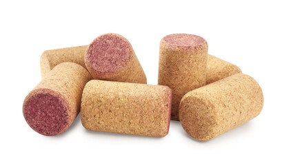 Set of wine bottle corks isolated on white
