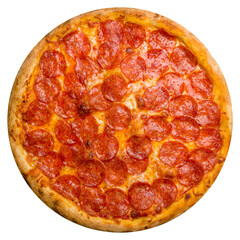 Pepperoni pizza with cheese isolated on white background top view