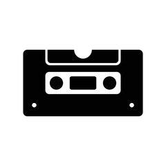 Cassette tape icon, full black. Suitable for website, content design, poster, banner, or video editing needs