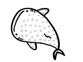 かわいいジンベイザメのモノクロイラスト／手描きイラスト素材