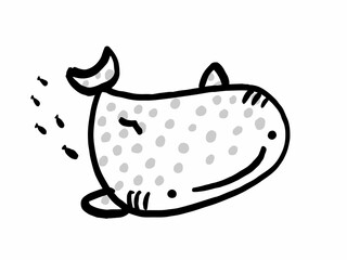 かわいいジンベイザメと小魚のモノクロイラスト／手描きイラスト素材