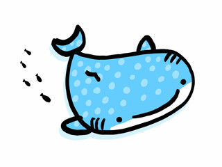 かわいいジンベイザメと小魚／手描きイラスト素材