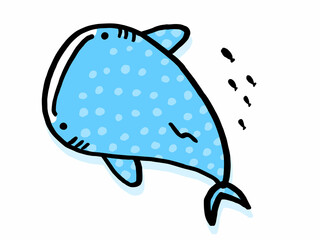 かわいいジンベイザメと小魚／手描きイラスト素材