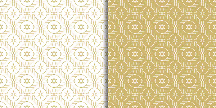 Set of Seamless Patterns with geometric line art of holly berries. For Winter Holidays wrapping paper, package, background, decoration, etc.
