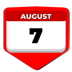 7 August vector icon calendar day. 7 date of august. Seventh day of august. 7th date number. 7 day calendar. Seven date. Independence day of Ivory Coast, Boyaca Battle