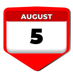 5 August vector icon calendar day. 5 date of august. Fifth day of august. 5th date number. 5 day calendar. Five date. Victory and Homeland Thanksgiving Day of Croatian Defenders