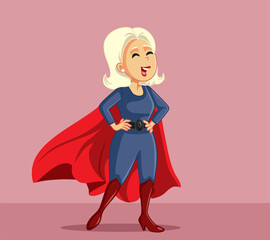 Confident Woman Wearing Superhero Cape Vector Cartoon Illustration. Super girl with strong cool attitude standing and smiling
