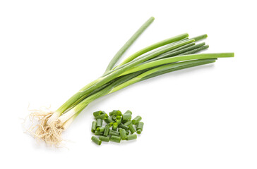 Obraz premium Fresh green onion on white background