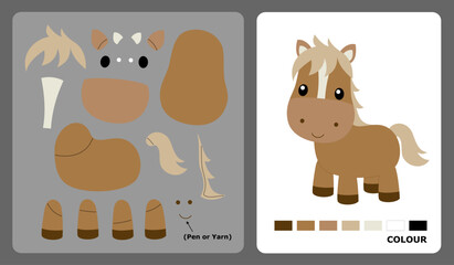 Horse pattern for kids crafts or paper crafts. Vector illustration of a horse puzzle. cut and paste patterns for kids crafts.