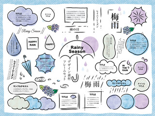 梅雨　手描きフレームセット　傘