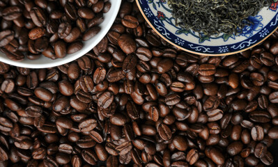 Coffee Beans in chinese teacup	