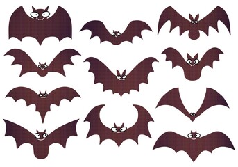Set with Halloween bats for stickers and cards and gifts and fabrics and hobbies and wrapping paper