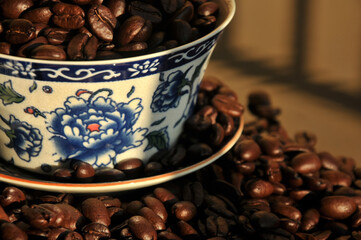  Coffee Beans in chinese teacup