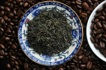 Coffee Beans in chinese teacup	