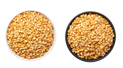 organic dried peas in a ceramic plate isolated on white background top view.