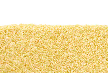 close-up texture of raw couscous with copy space for text.