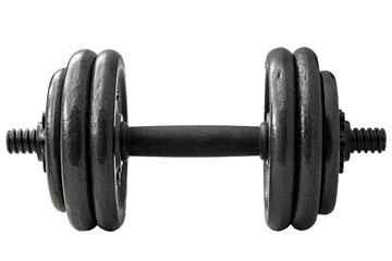 Heavy steel dumbbell isolate on white background with clipping path cut out concept for resistance training routine, physical strength increase, fitness improvement and muscle building exercises - 517090223