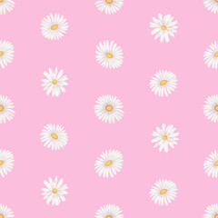 Fototapeta na wymiar Small chamomile flowers. Vintage seamless pattern in a watercolor style. Pastel colors.